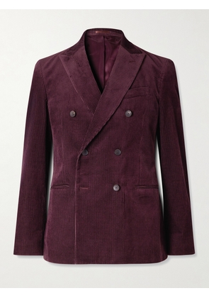 Mr P. - Slim-Fit Double-Breasted Cotton and Cashmere-Blend Corduroy Tuxedo Jacket - Men - Purple - 38