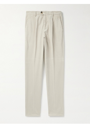 Brunello Cucinelli - Straight-Leg Pleated Cotton-Corduroy Trousers - Men - Neutrals - IT 44