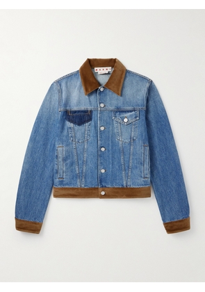 Marni - Slawn and Soldier Appliquéd Cotton Velvet-Trimmed Denim Jacket - Men - Blue - IT 46