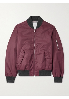 Brunello Cucinelli - Padded Cashmere-Trimmed Shell Bomber Jacket - Men - Burgundy - IT 46
