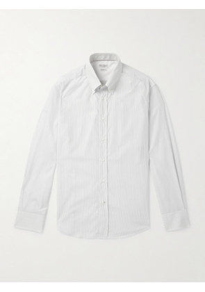 Brunello Cucinelli - Slim-Fit Button-Down Collar Pinstriped Cotton-Poplin Shirt - Men - White - S