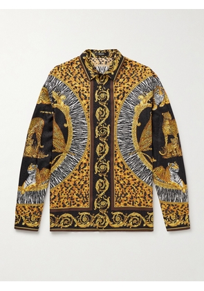 Versace - Wild Cats Crystal-Embellished Printed Silk-Twill Shirt - Men - Gold - IT 46