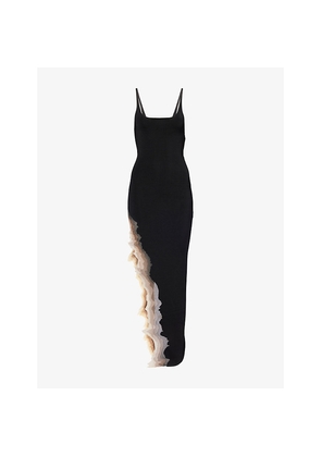 Womens Grace Ling Flame Slit Stretch-Woven Maxi Dress