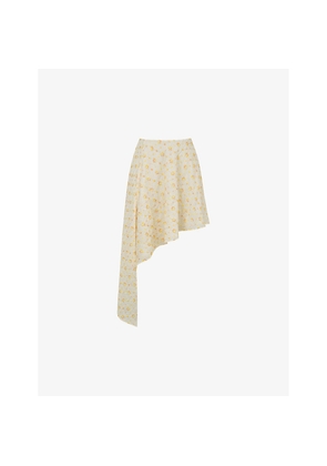 Womens Mistress Rocks Floral-Pattern Asymmetric-Hem Stretch-Woven Midi Skirt