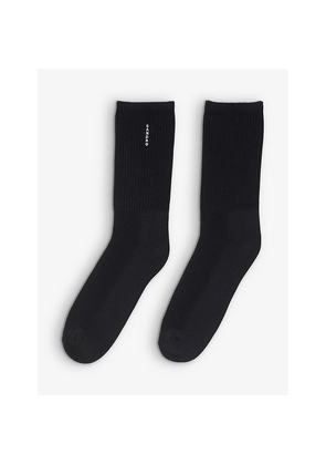 Mens Sandro Logo-Embroidered Ribbed Stretch-Cotton Ankle Socks