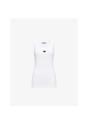 Womens Prada Ribbed Scoop-Neck Cotton Top