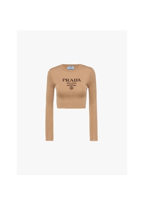 Womens Prada Logo-Intarsia Cropped Silk Jumper