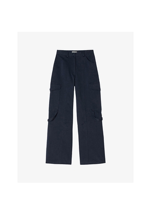 Womens Sandro Pocket-Embellished Straight-Leg Cotton Cargo Trousers