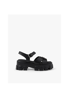 Womens Prada Monolith Logo-Plaque Rubber Heeled Sandals