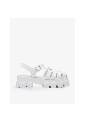 Womens Prada Monolith Logo-Plaque Chunky-Sole Caged Rubber Sandals