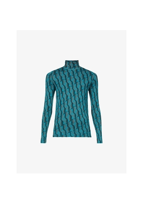 Mens Prada Geometric-Pattern Turtleneck Wool Sweatshirt