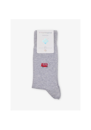 Mens Burlington Graphic-Embroidered Stretch-Cotton and Polyamide Socks