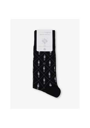 Mens Burlington Big Ben Argyle-Print Stretch Cotton and Polyamide Socks