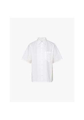 Mens Prada Brand-Stripe Pattern Short-Sleeve Relaxed-Fit Cotton Shirt