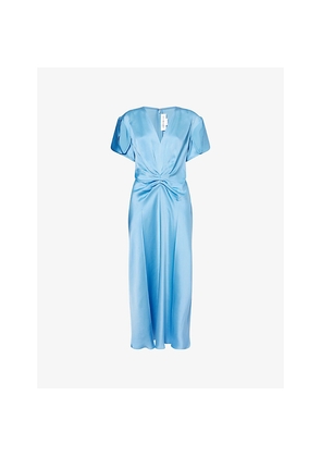 Womens Victoria Beckham Draped Pleat V-Neck Satin Midi Dress