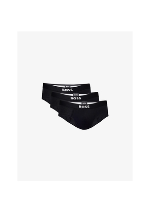 Mens Boss One x David Beckham Logo-Waistband Pack Of Three Stretch-Cotton Hipster Briefs