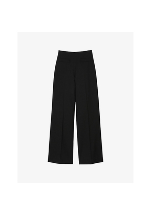 Womens Sandro Wide-Leg Mid-Rise Wool-Blend Trousers