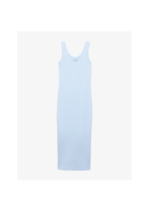Womens Prada Brand-Plaque Slim-Fit Cotton Midi Dress