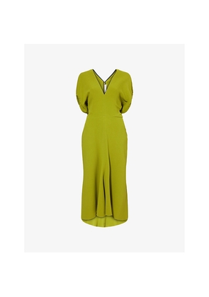 Womens Victoria Beckham V-Neck Asymmetric-Hem Stretch-Woven Midi Dress