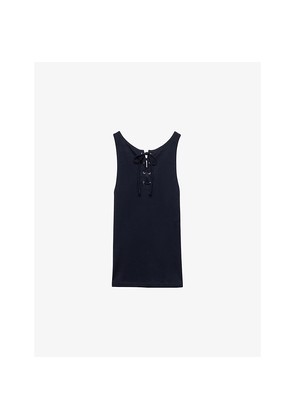 Womens Prada Lace-Up Triangle-Patch Cotton-Jersey Tank Top