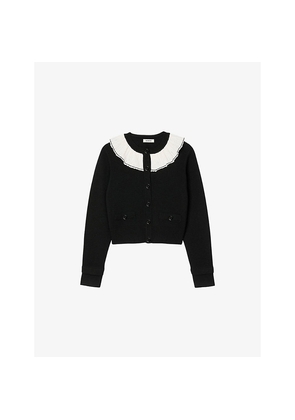 Womens Sandro Contrast-Collar Button-Down Knitted Cardigan