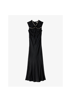 Womens Sandro Rhinestone-Embellished Cut-Out Satin Maxi Dress