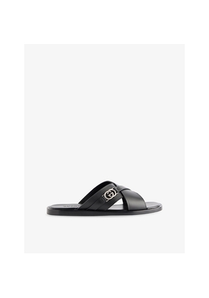 Mens Gucci Interlocking G Leather Sliders
