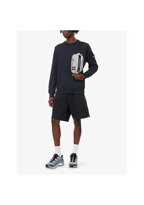 Mens Stone Island Brand-Patch Crewneck Cotton-Fleece Sweatshirt