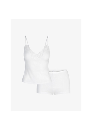 Womens Skims Sheer Cotton Lace-Trim Woven Cami and Shorts Set