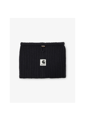 Womens Sacai x Carhartt WIP Drawstring Brand-Patch Wool Neck Warmer