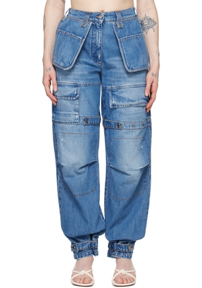 MSGM Indigo Oversized Denim Cargo Pants