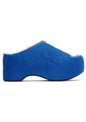 Marni Blue Long-Hair Calfskin Chunky Clog Slide Sandals