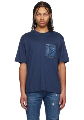 Dolce & Gabbana Navy Breast Pocket & Logo Embroidery Cotton T-shirt