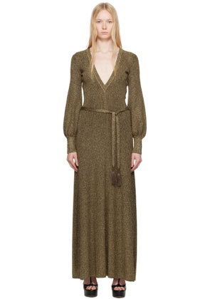 TOM FORD Gold & Brown Long V-Neck Open Back Maxi Dress