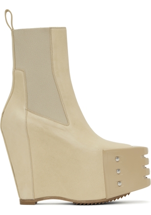 Rick Owens Beige Hollywood Grilled Wedge Beatle Chelsea Boots