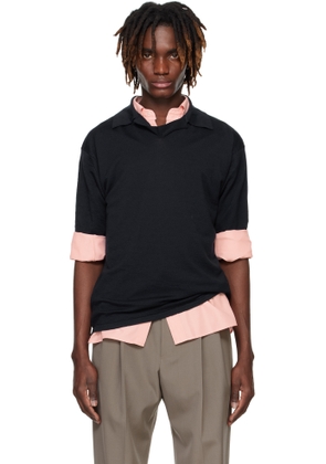 AURALEE Navy Product Dyed Wool Knit Polo