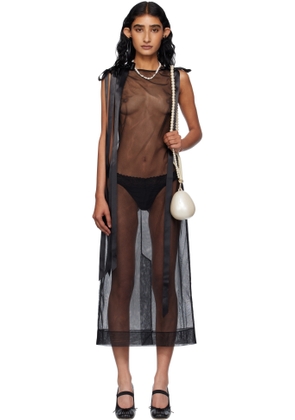 Simone Rocha Black Sheer Bow Ribbon Tail Midi Dress