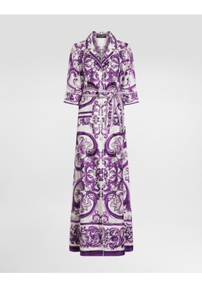 Dolce & Gabbana Long Majolica-print Silk Dressing Robe - Woman Coats And Jackets Multicolor 54