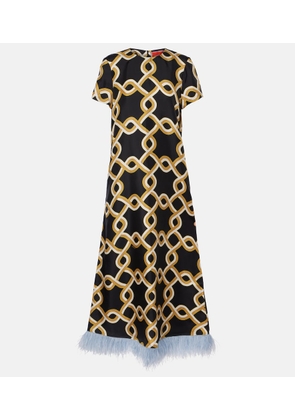 La DoubleJ Swing feather-trimmed silk twill maxi dress