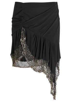 Isabel Marant Enaya Asymmetric Bead-embellished Silk-georgette Mini Skirt - Black - 36 (UK8 / S)