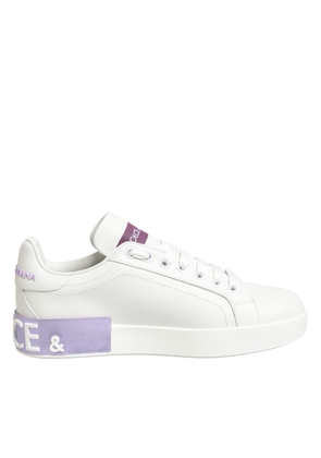 Dolce & Gabbana White Purple Leather Casual Sneakers Shoes - EU36.5/US6