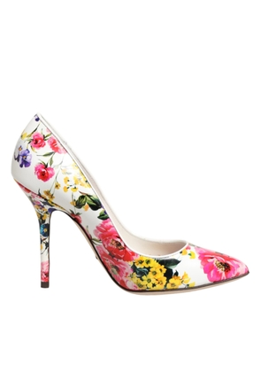 Dolce & Gabbana White Floral Leather High Heels Pumps Shoes - EU35/US4.5