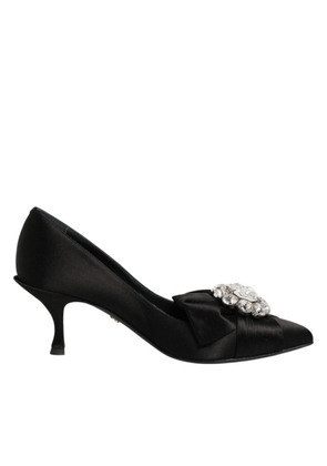 Dolce & Gabbana Black Satin Bow Crystal Embellishment Pumps Shoes - EU35.5/US5