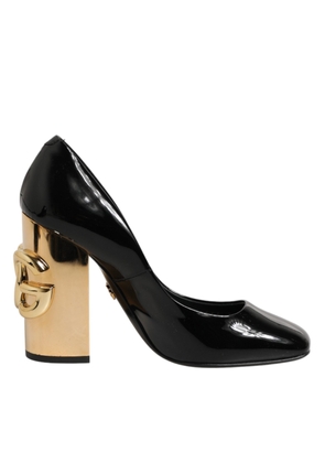 Dolce & Gabbana Black Gold Patent Leather Logo Heels Pumps Shoes - EU35/US4.5
