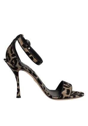 Dolce & Gabbana Gold Leopard Ankle Strap Heels Sandals Shoes - EU36/US5.5