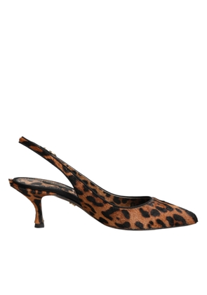 Dolce & Gabbana Brown Leopard Calfskin Fur Slingbacks Shoes - EU36.5/US6