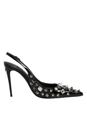 Dolce & Gabbana Black Studded Leather Heels Slingbacks Shoes - EU35/US4.5