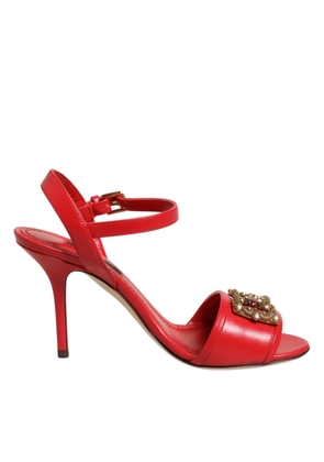 Dolce & Gabbana Red Leather DG AMORE Heels Sandals Shoes - EU35.5/US5