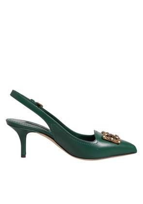Dolce & Gabbana Green Leather AMORE Heels Slingbacks Shoes - EU35/US4.5