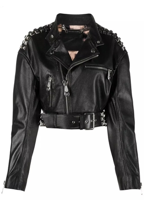Philipp Plein rock-stud cropped leather jacket - Black